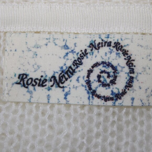 Rosie Neira Sz XS Ivory Knit Cable 3/4 Sleeve Oversize Acrylic Blend Sweater - Picture 9 of 13